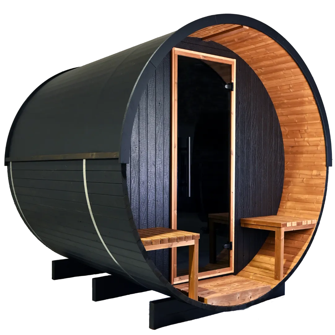 Front angle Ignite Barrel Sauna