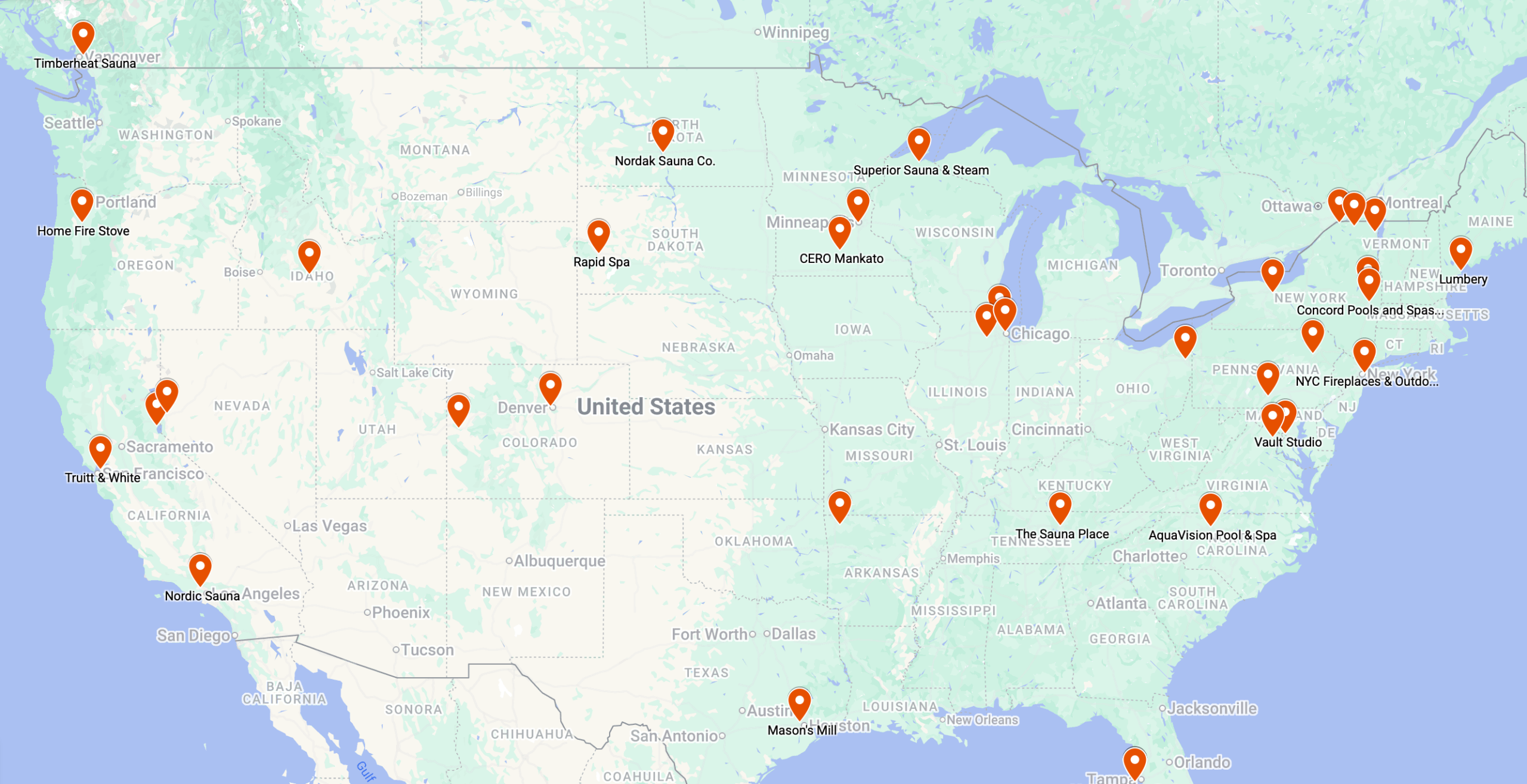 sauna dealers map