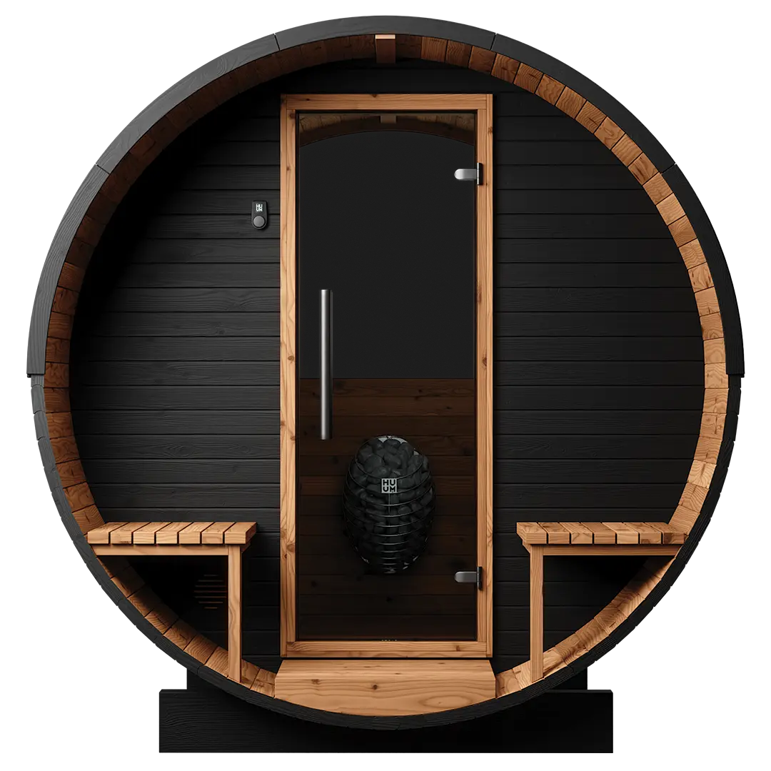 Front angle Ignite Barrel Sauna