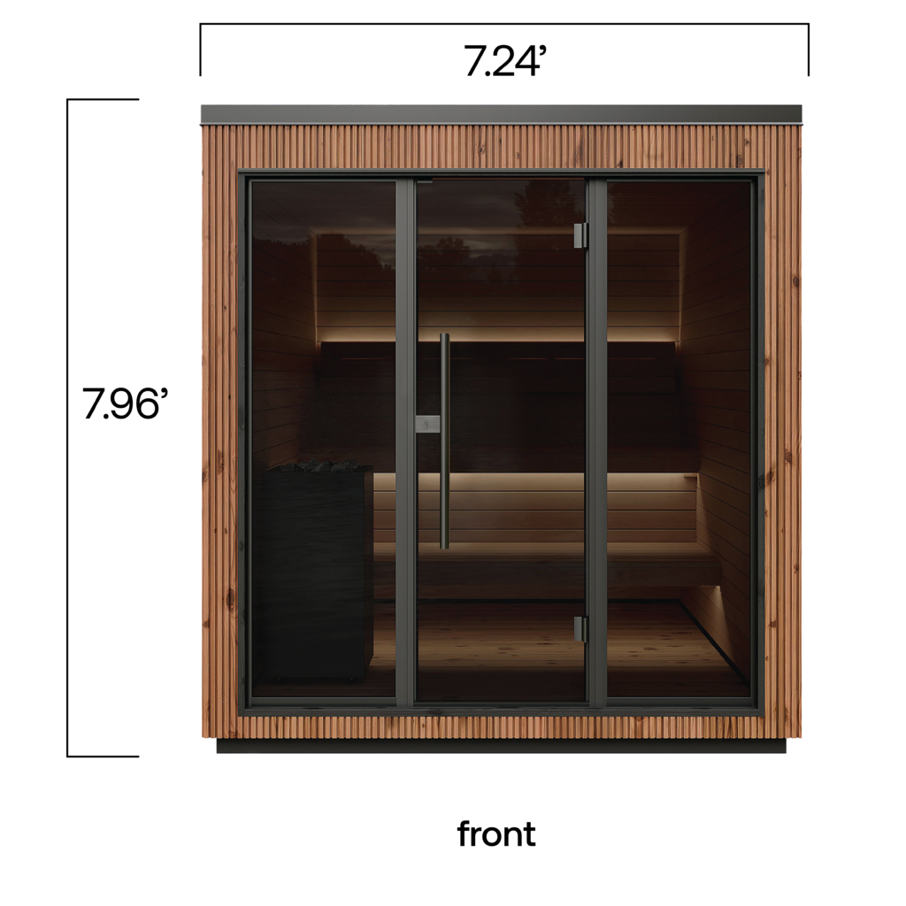 Luik Series Sauna Spruce with height and length measurements