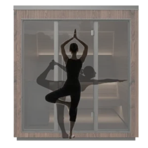 Luik Ash spruce showing size with woman doing yoga