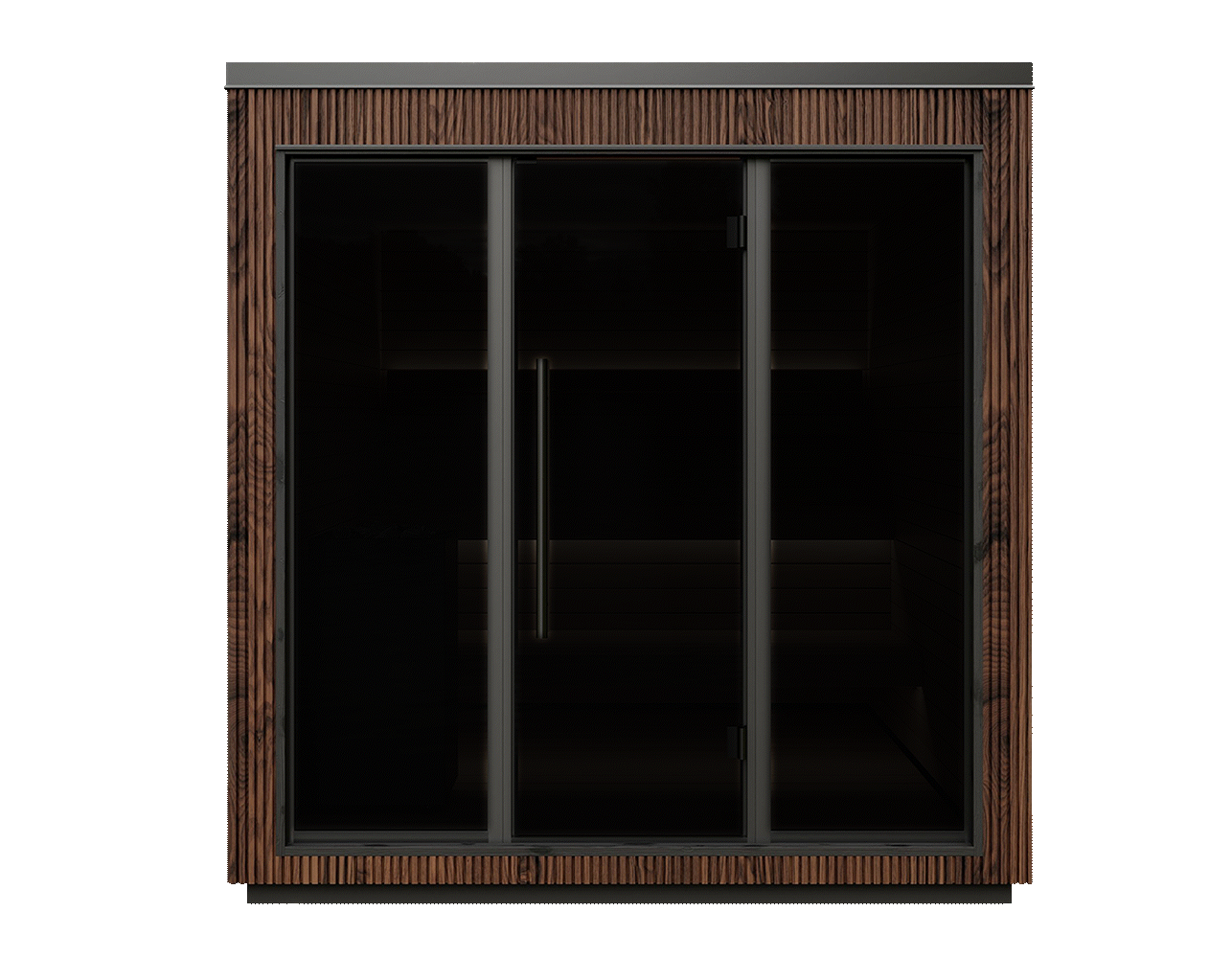 Luik Sauna Benchmark Ash showing dimmable interior lighting