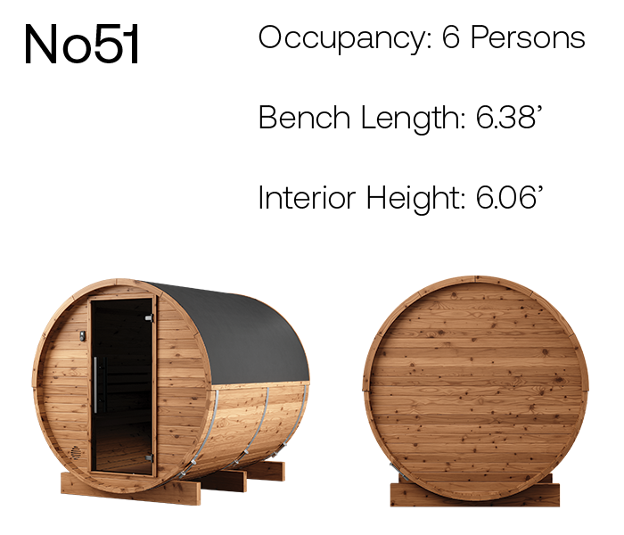 no51 natural barrel sauna product angles with measurements