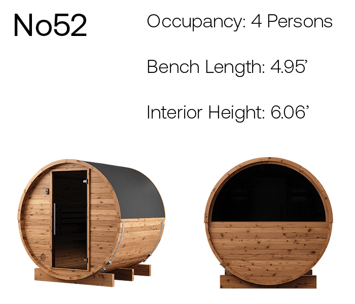 no52 natural barrel sauna product angles with measurements