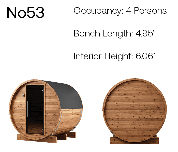 no53 natural barrel sauna product angles with measurements