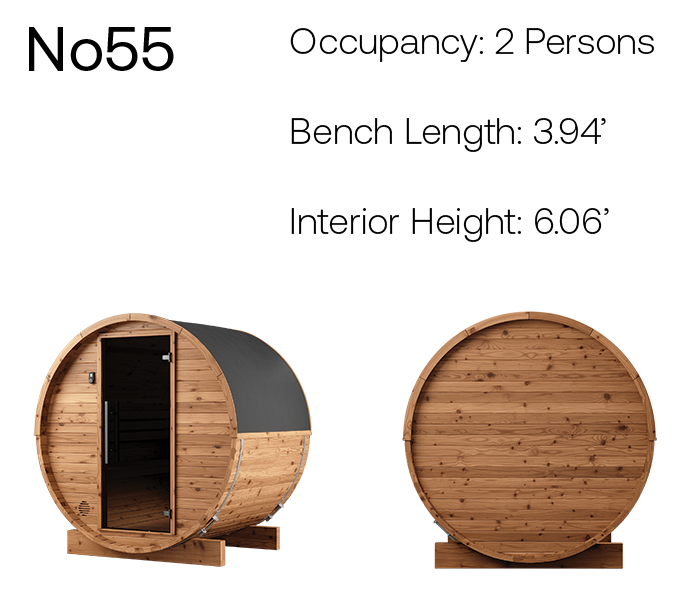 no55 natural barrel sauna product angles with measurements