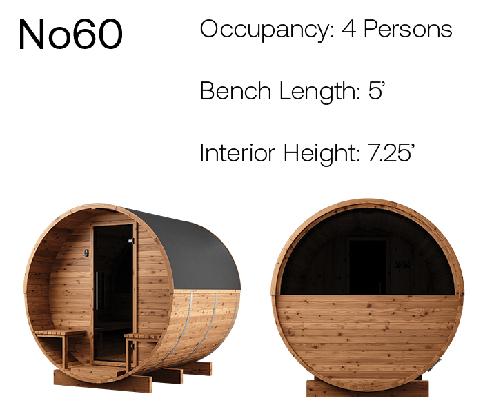 no60 natural barrel sauna product angles with measurements