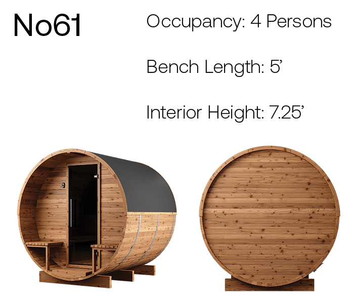 no61 natural barrel sauna product angles with measurements