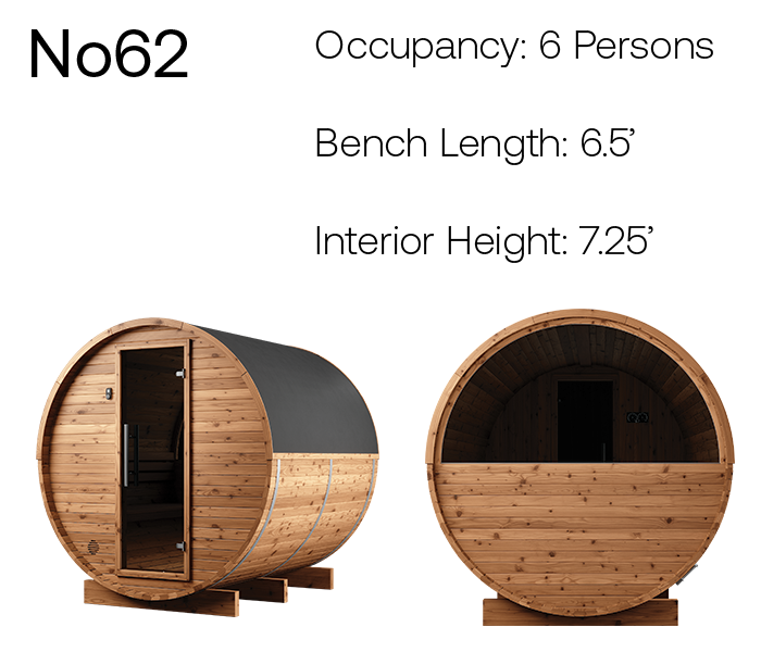no62 natural barrel sauna product angles with measurements