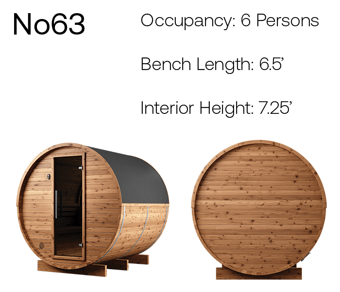 no63 natural barrel sauna product angles with measurements