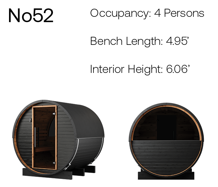 no52 ignite barrel sauna product angles with measurements