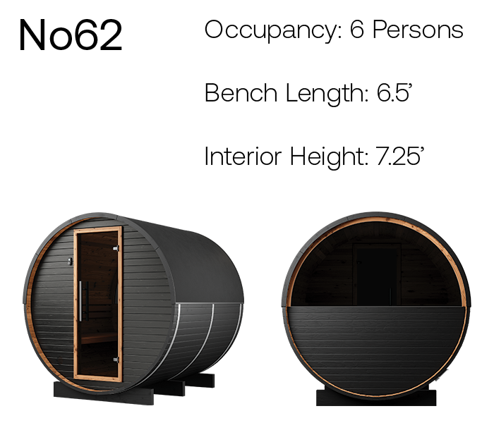 no62 ignite barrel sauna product angles with measurements