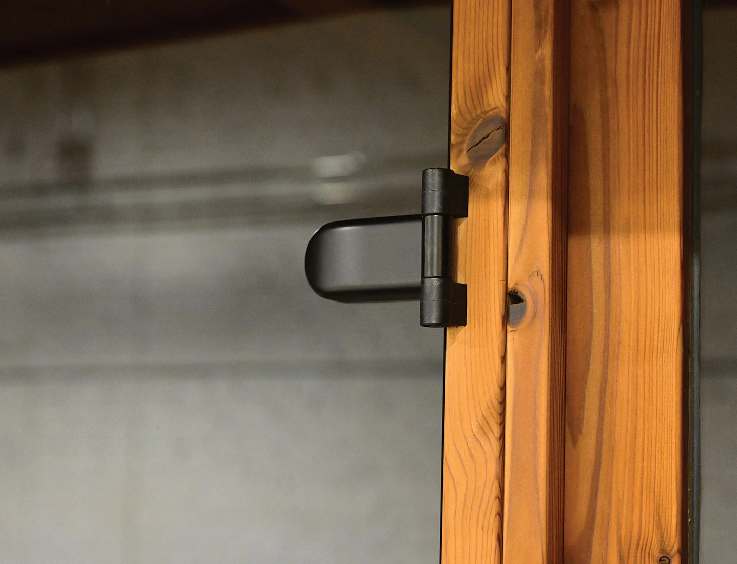closeup of hinge on door of square sauna
