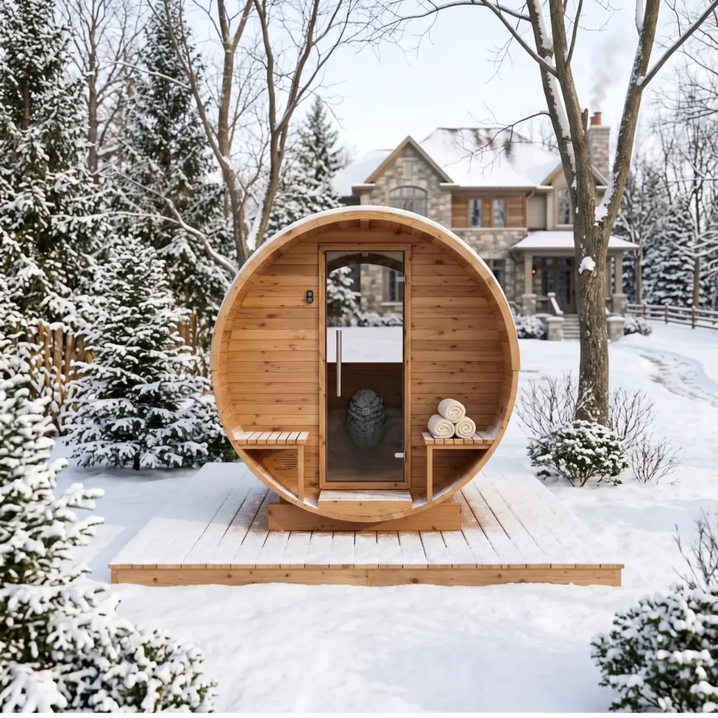No60 barrel sauna in winter
