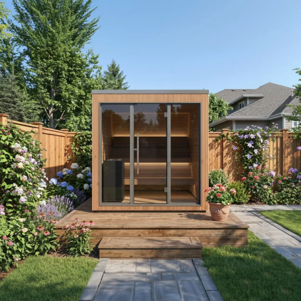 Luik sauna in backyard in summer