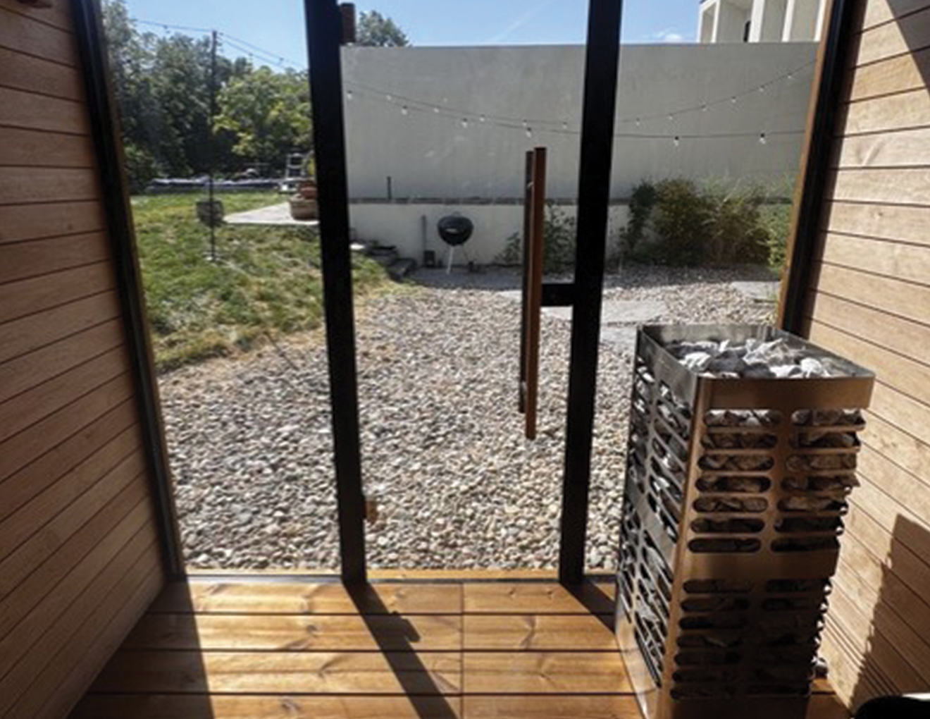 interior looking out of Kodiak Luik Sauna