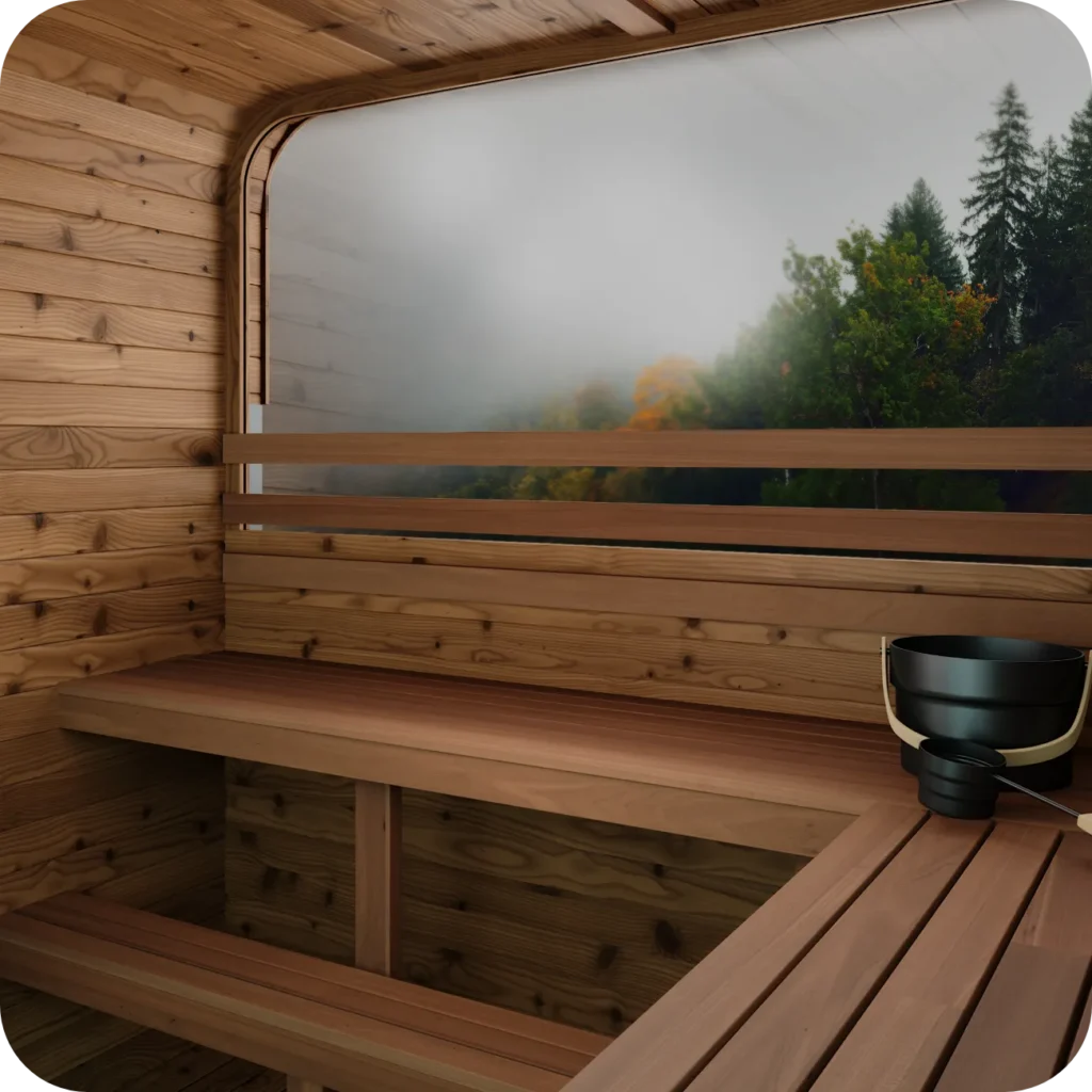 Inside view of bench in sauna